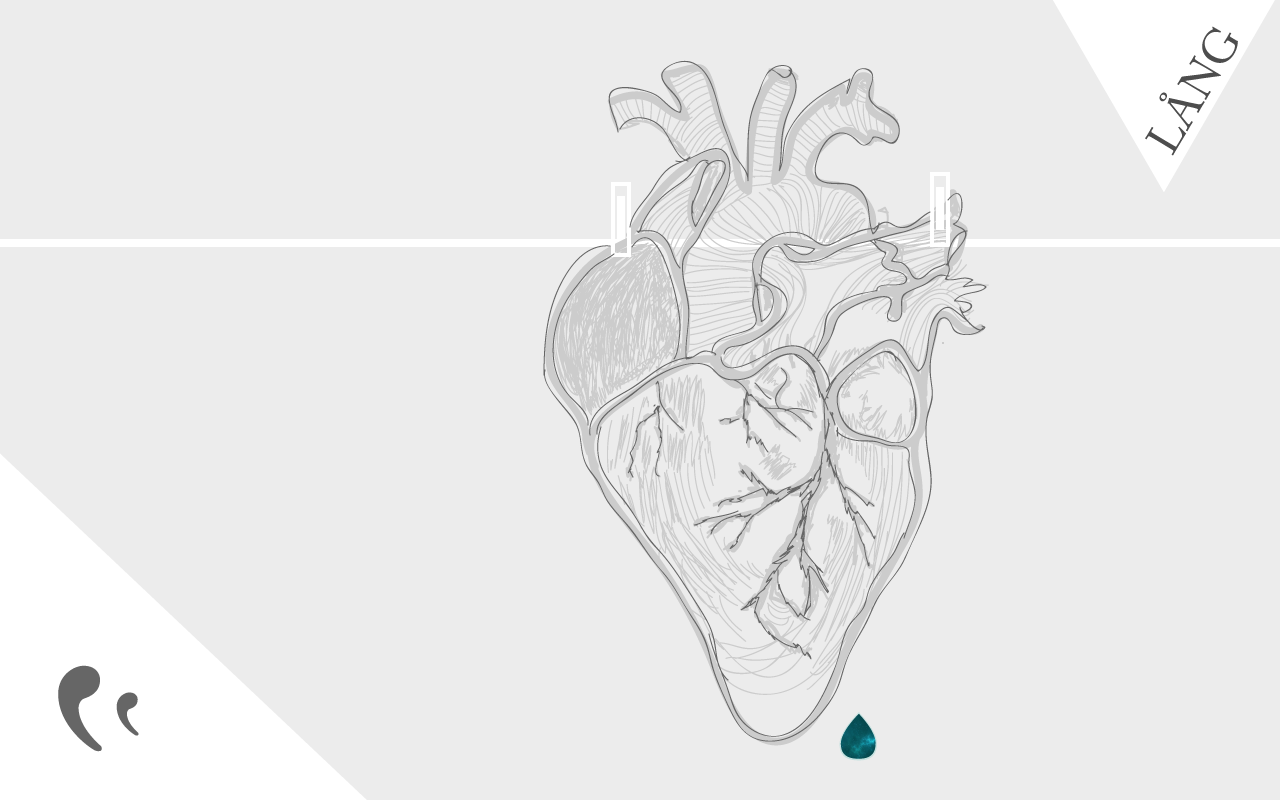 Ilustrerat hjärtorgan som hänger på tvättlina med vatten droppandes nedanför